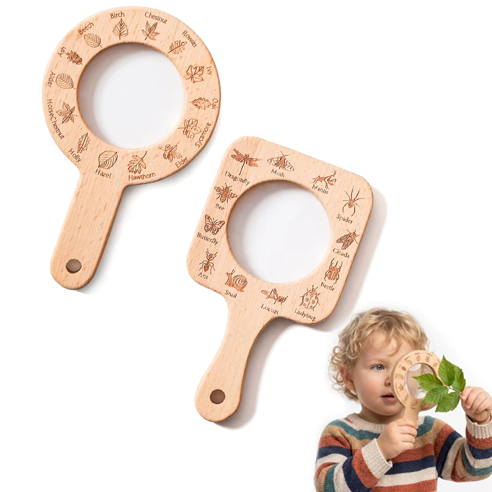 Kids Outdoor Gifts - عدسة مكبرة خشبية للأطفال لاستكشاف الطبيعة