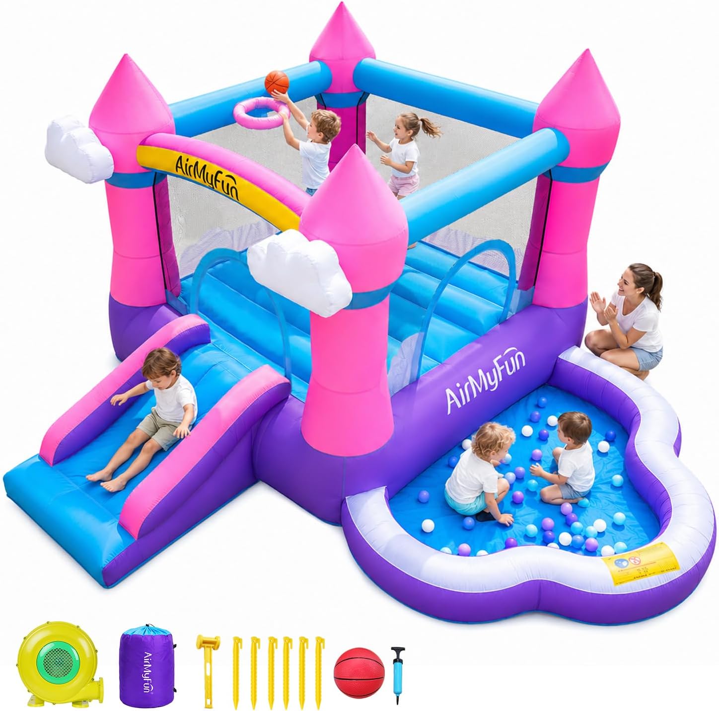 Kids Outdoor Slide - بيت قفز قابل للنفخ باللون الوردي