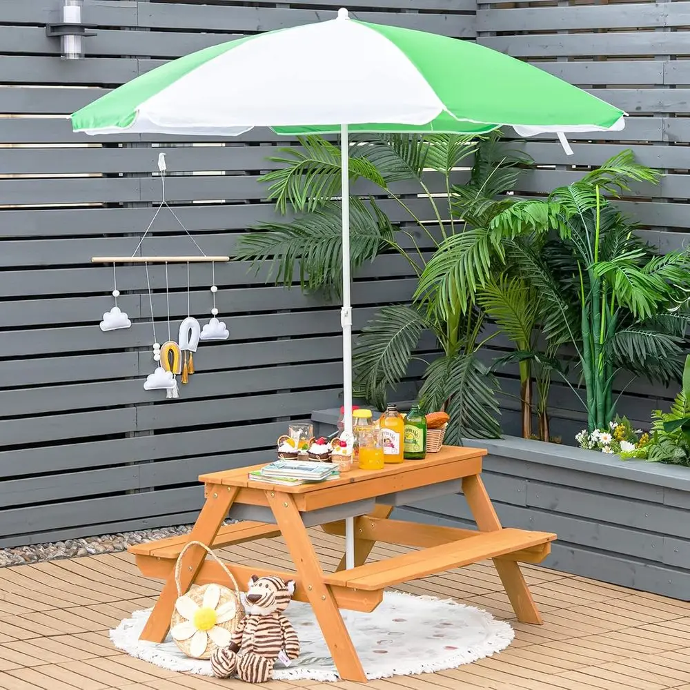 طاولة نزهة خشبية 4 في 1 للرمل  - مراجعة Kids Outdoor Umbrella وسعره