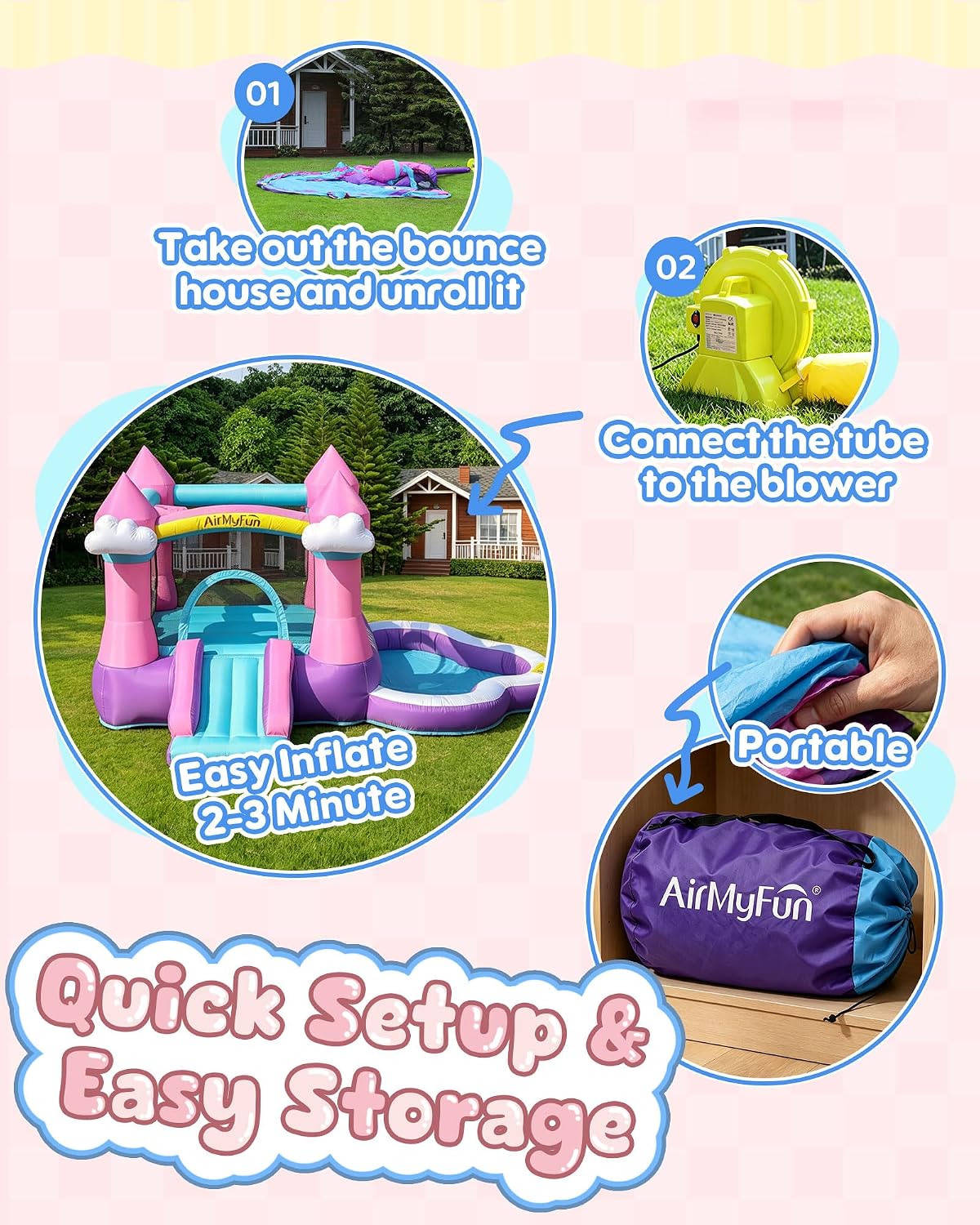 بيت قفز قابل للنفخ باللون الور - مراجعة Kids Outdoor Slide وسعره